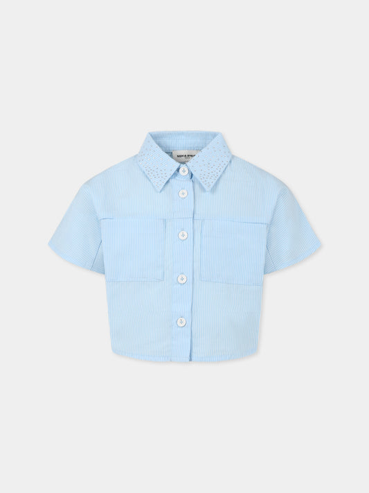 Camicia crop celeste per bambina con logo,Sonia Rykiel Paris,A00302 N48
