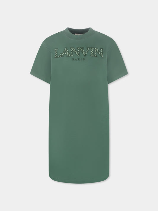 Vestito verde per bambina con logo