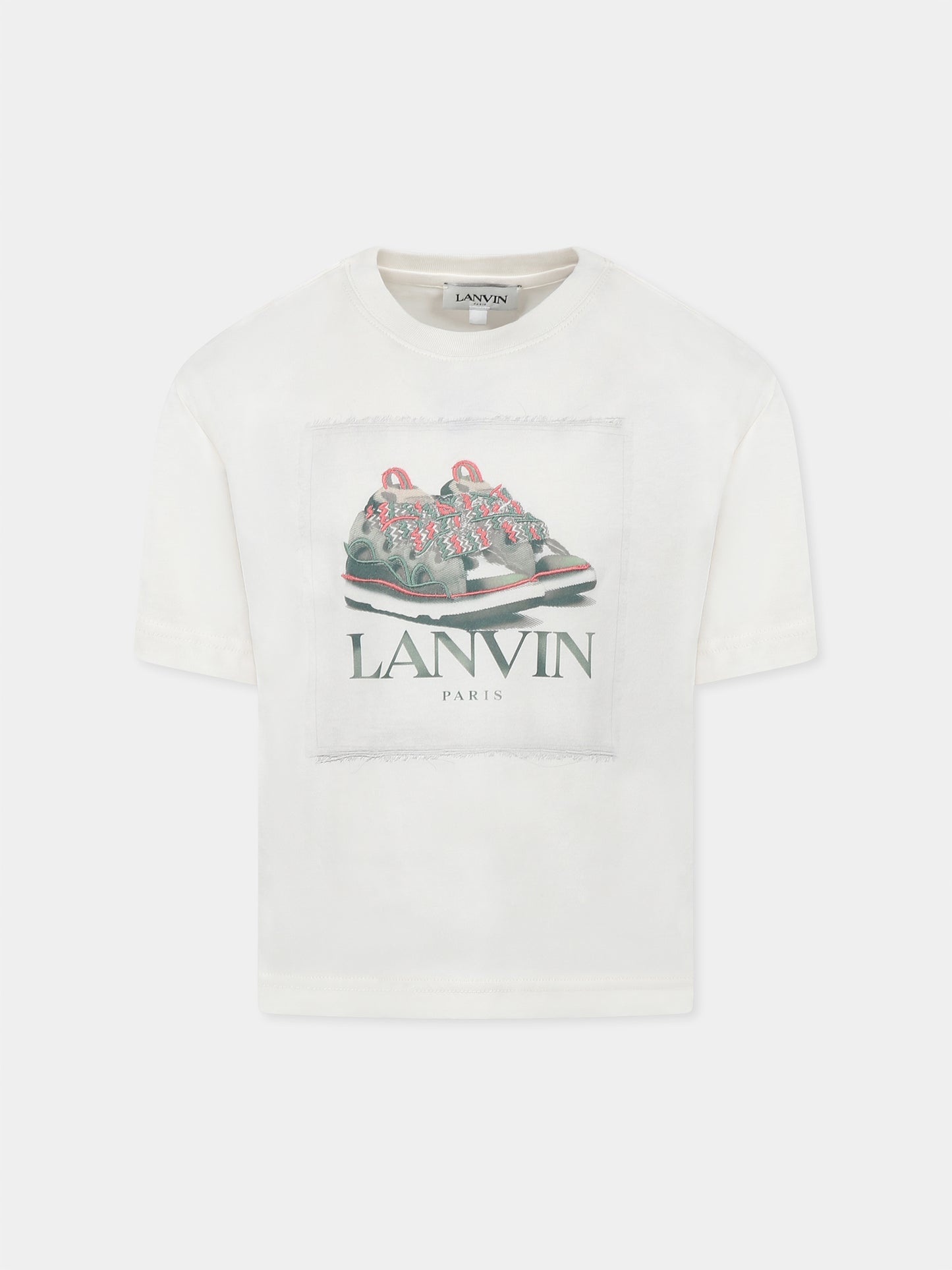 T-shirt avorio per bambino con stampa skeakers