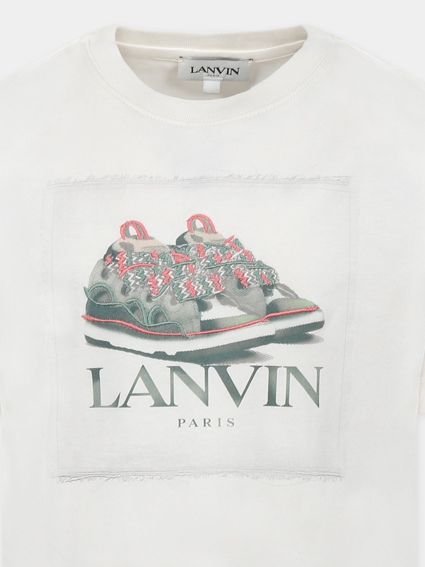 T-shirt avorio per bambino con stampa skeakers