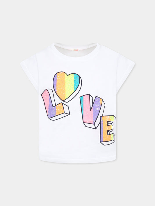 T-shirt bianca per bambina con cuore e scritta,Billieblush,U21036 10P