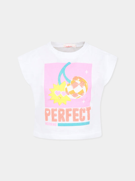T-shirt bianca per bambina con ciliegie e scritta,Billieblush,U21038 10P