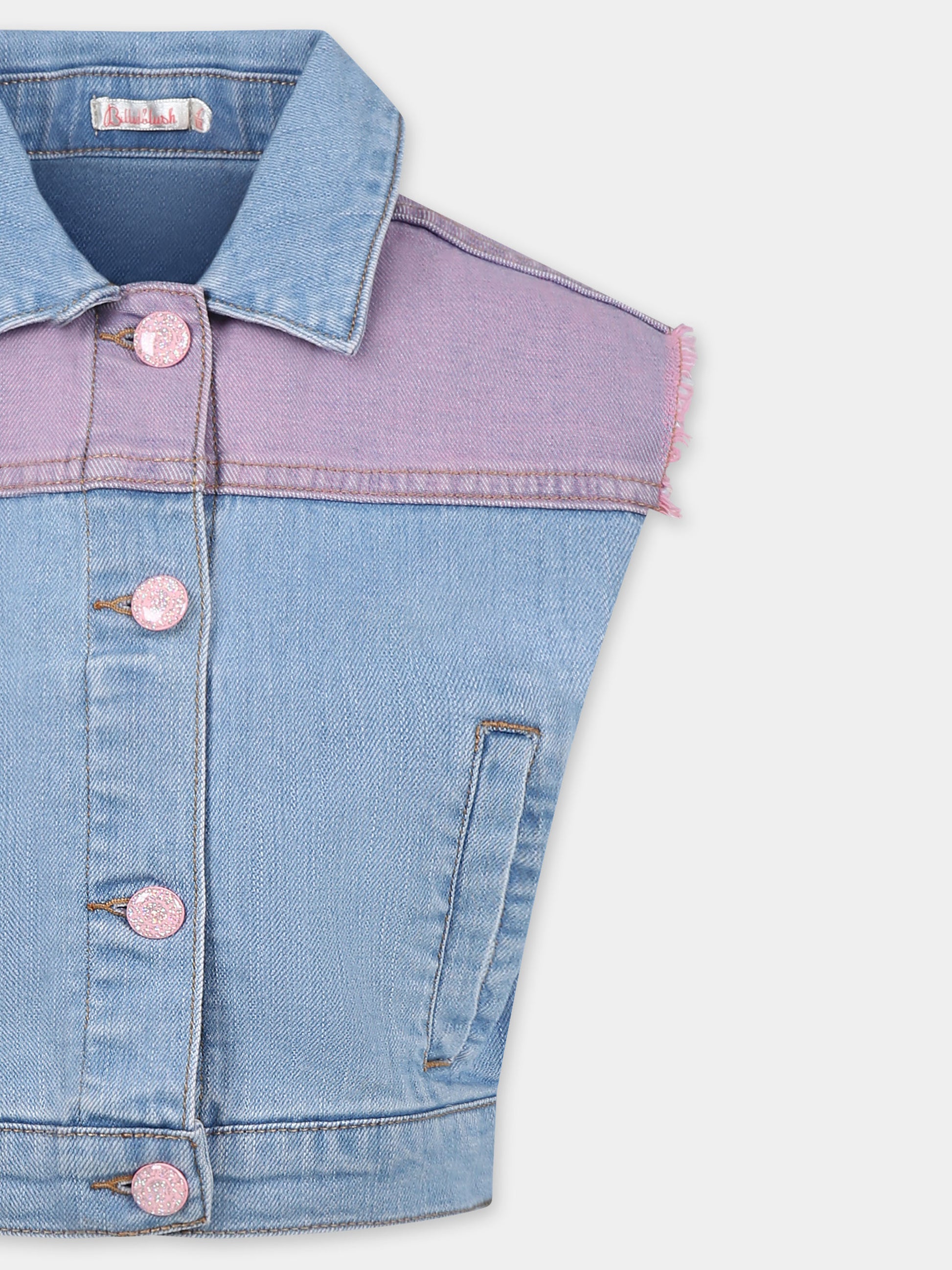Gilet denim per bambina con scritta,Billieblush,U21069 Z13