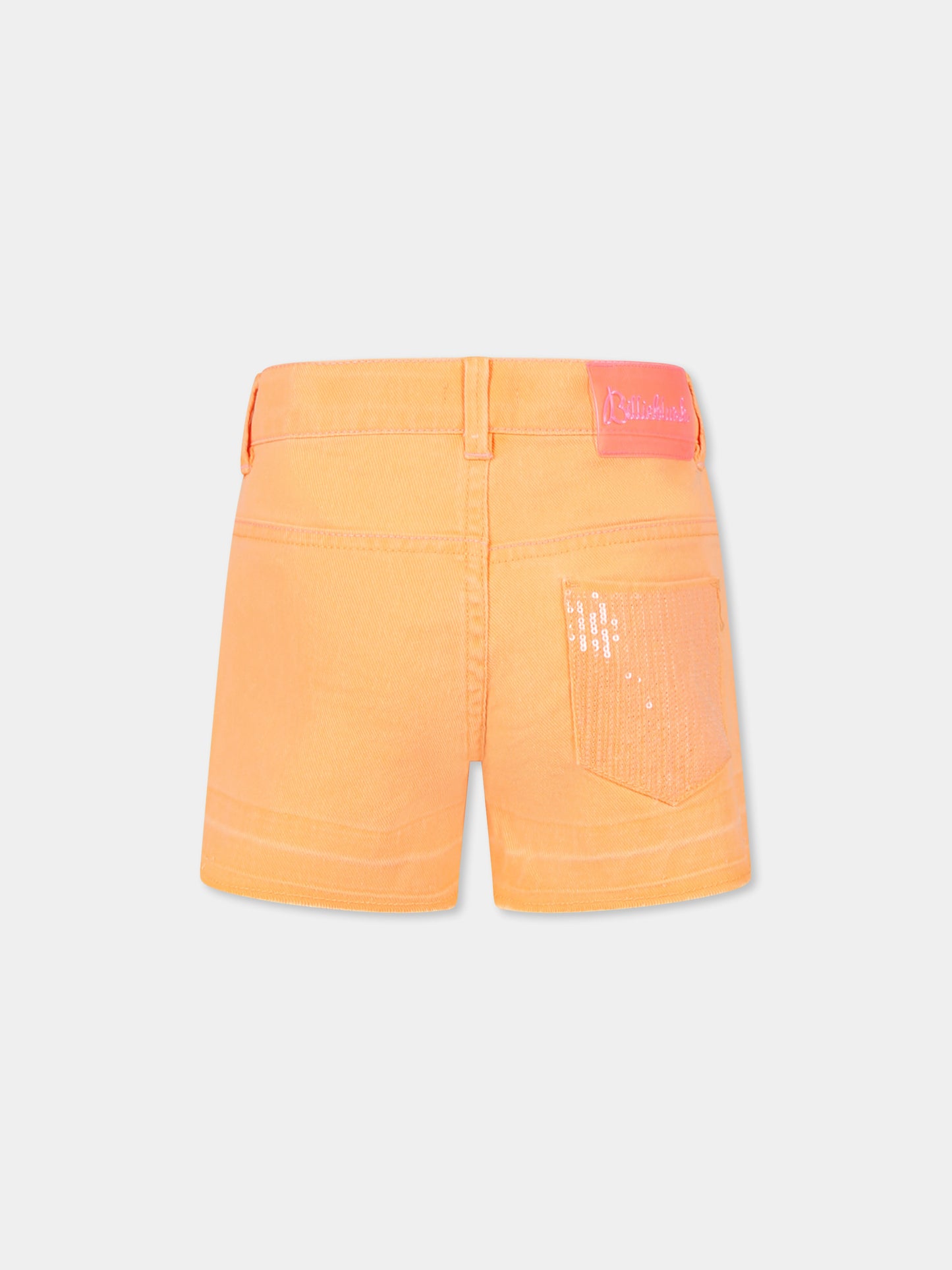 Shorts arancioni per bambina con paillettes,Billieblush,U21043 41K
