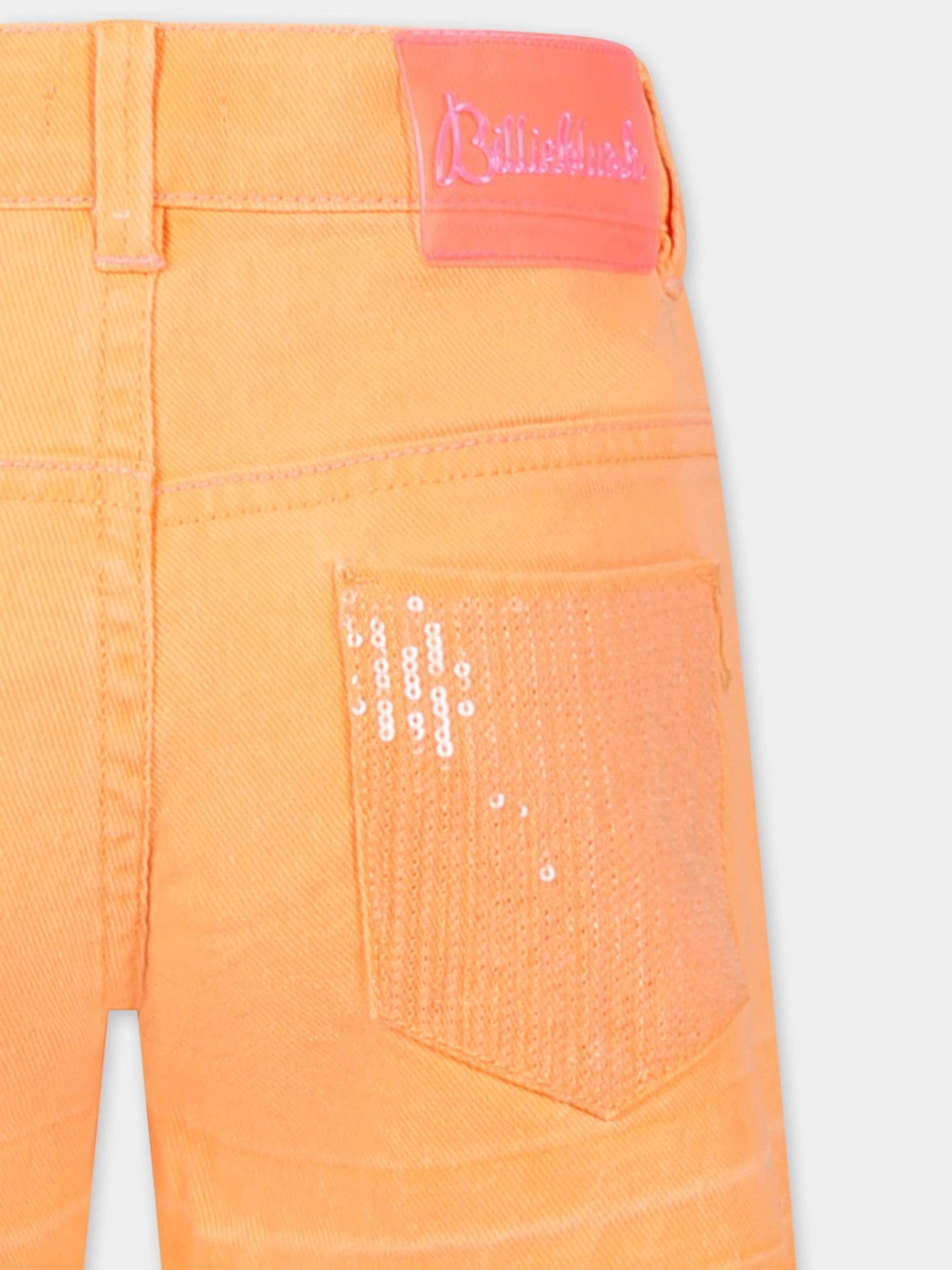Shorts arancioni per bambina con paillettes,Billieblush,U21043 41K