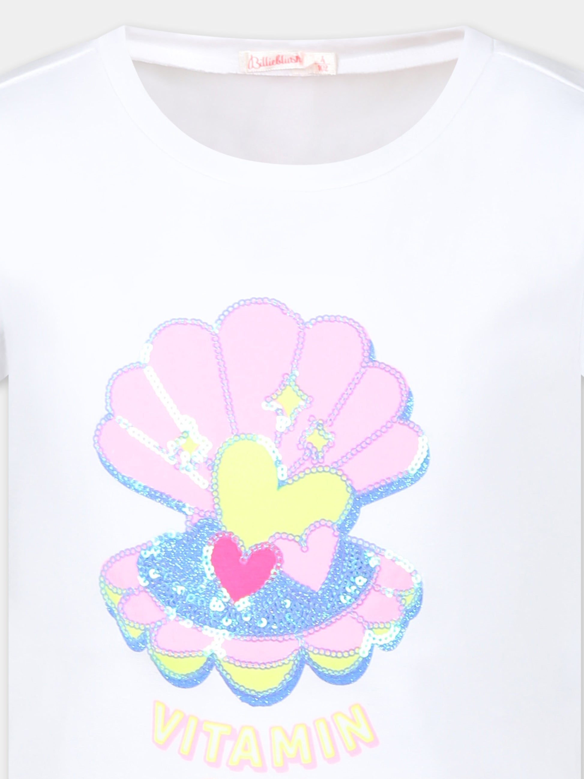 T-shirt bianca per bambina con conchiglia,Billieblush,U20923 10P