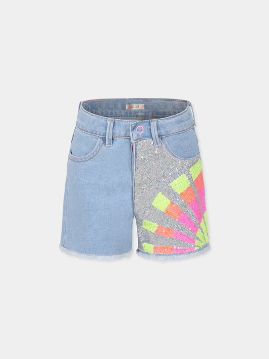 Shorts denim per bambina con  sole e paillettes,Billieblush,U20890 Z18