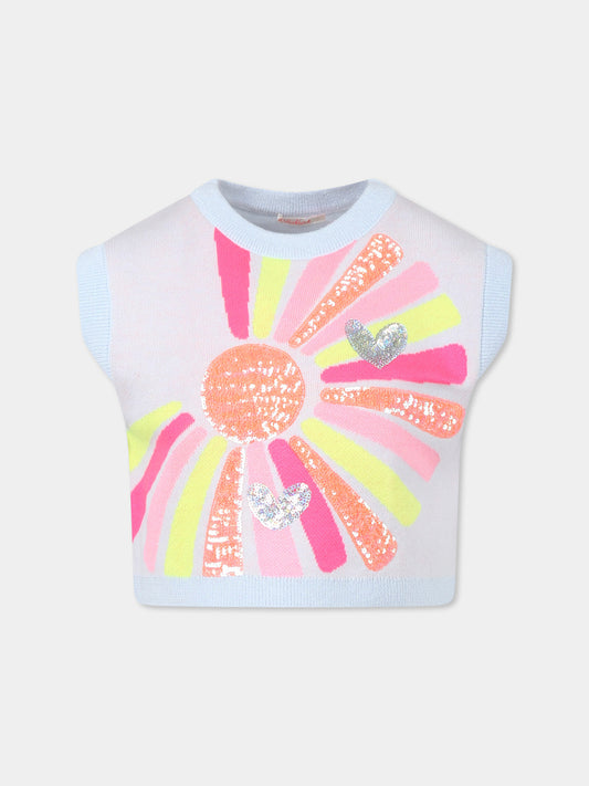 Maglia gilet celeste per bambina con sole
