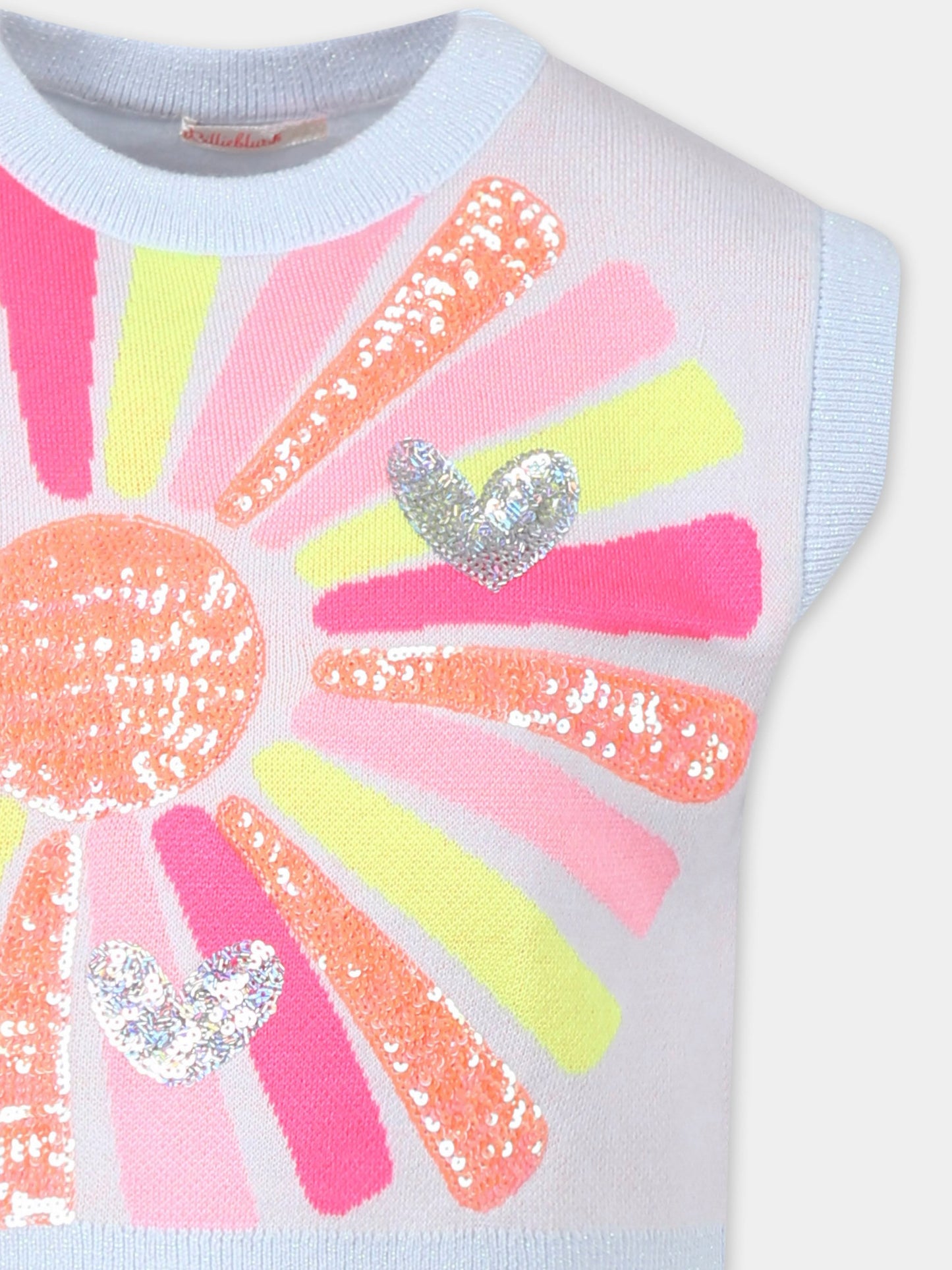Maglia gilet celeste per bambina con sole