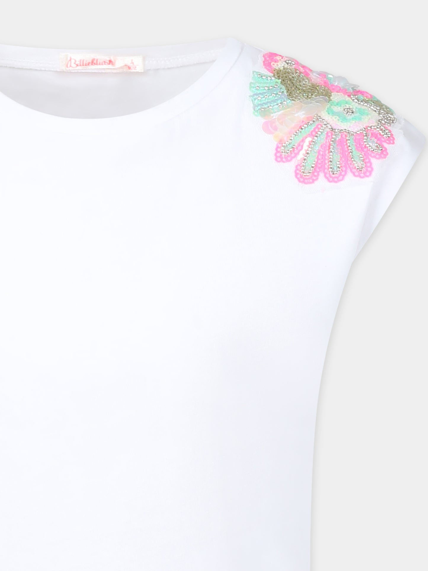 T-shirt bianca per bambina con paillettes,Billieblush,U20994 10P