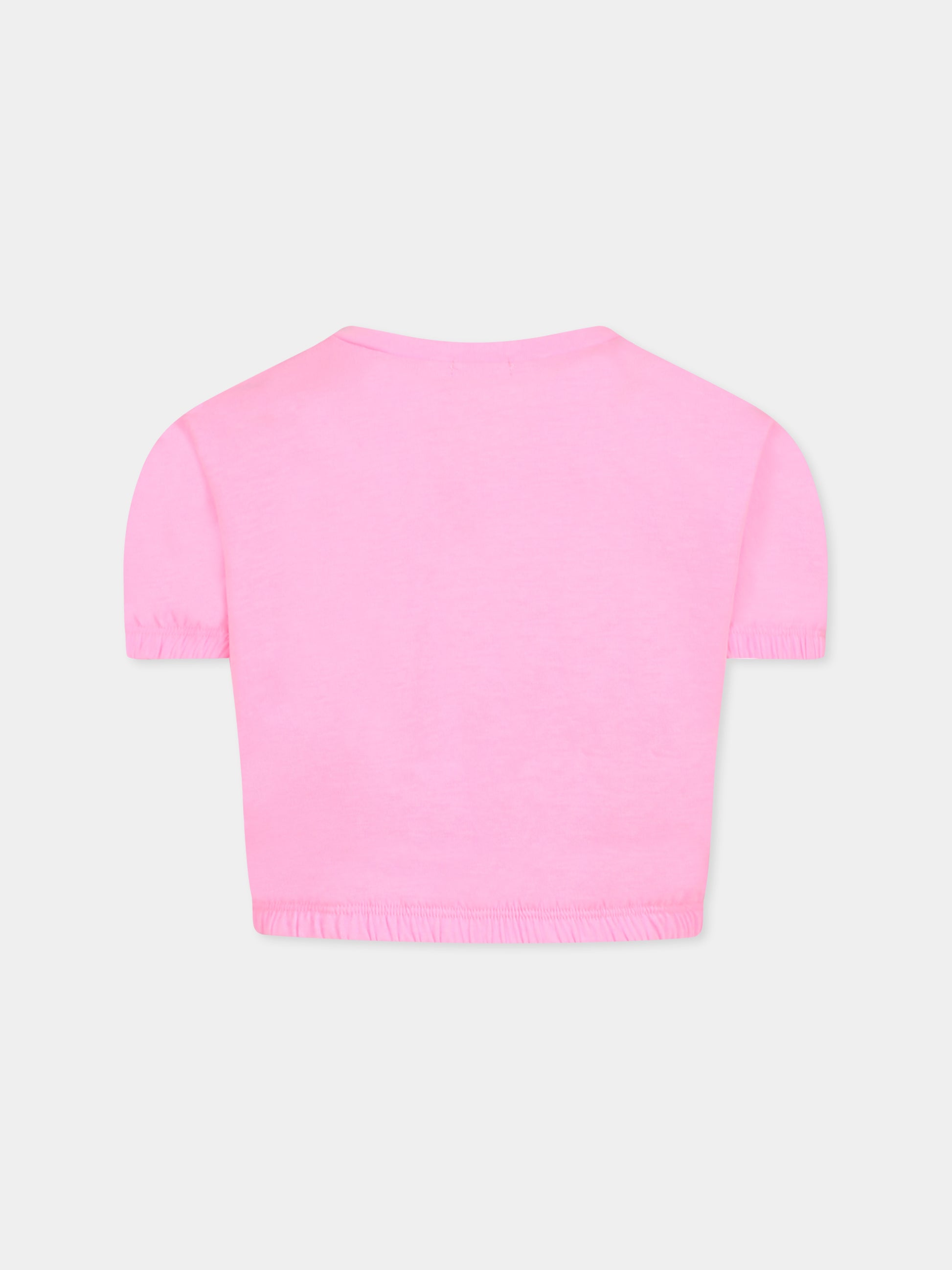 T-shirt crop rosa per bambina con cuori,Billieblush,U20937 462