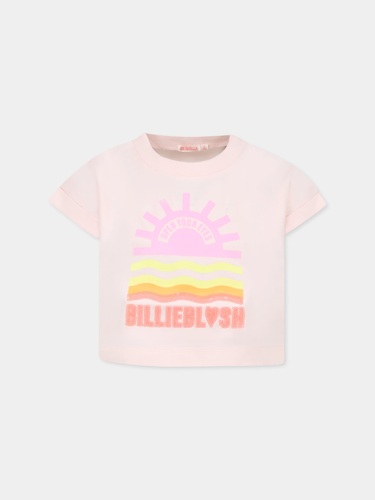 T-shirt crop rosa per bambina con stampa sole