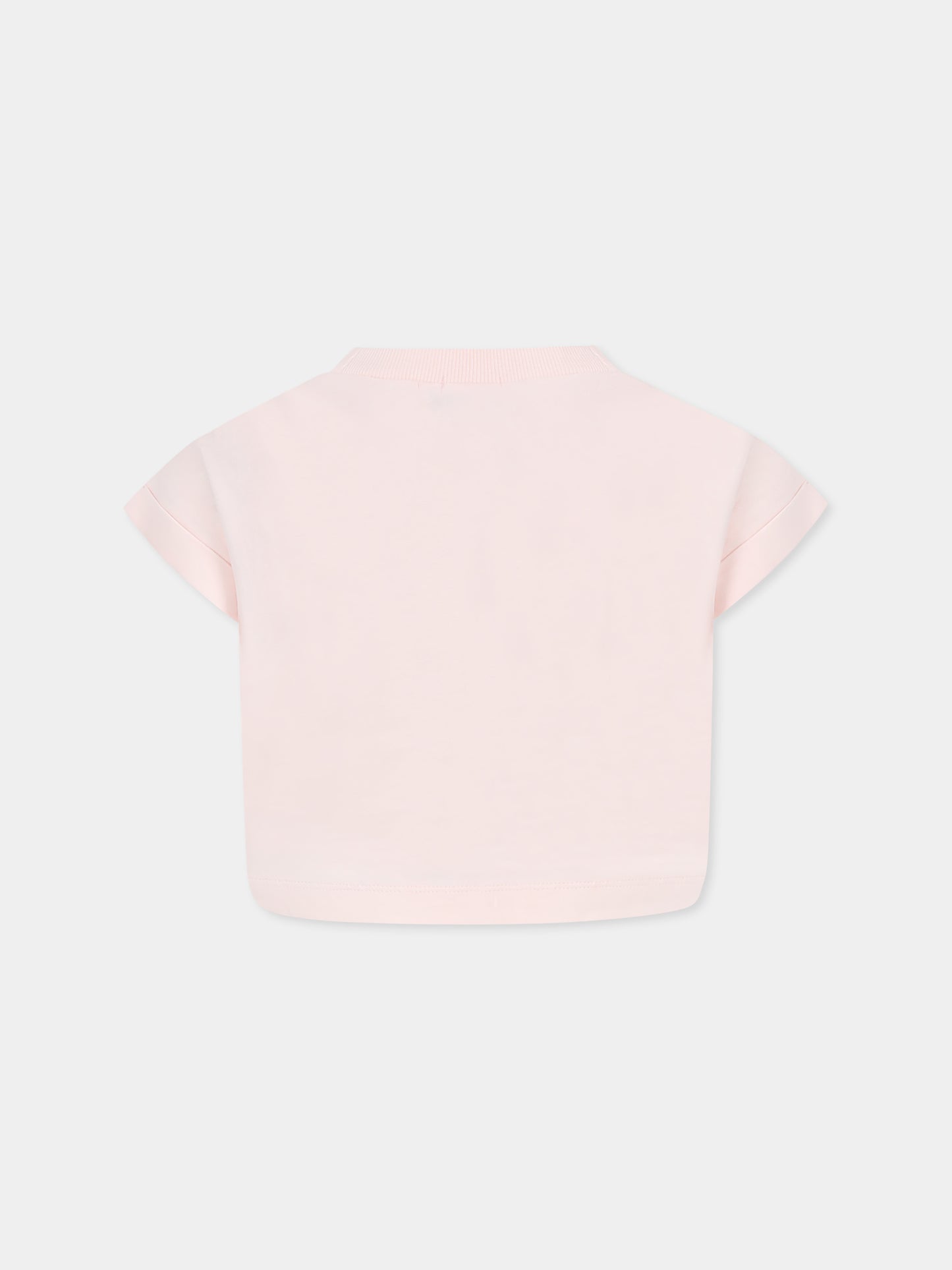 T-shirt crop rosa per bambina con stampa sole