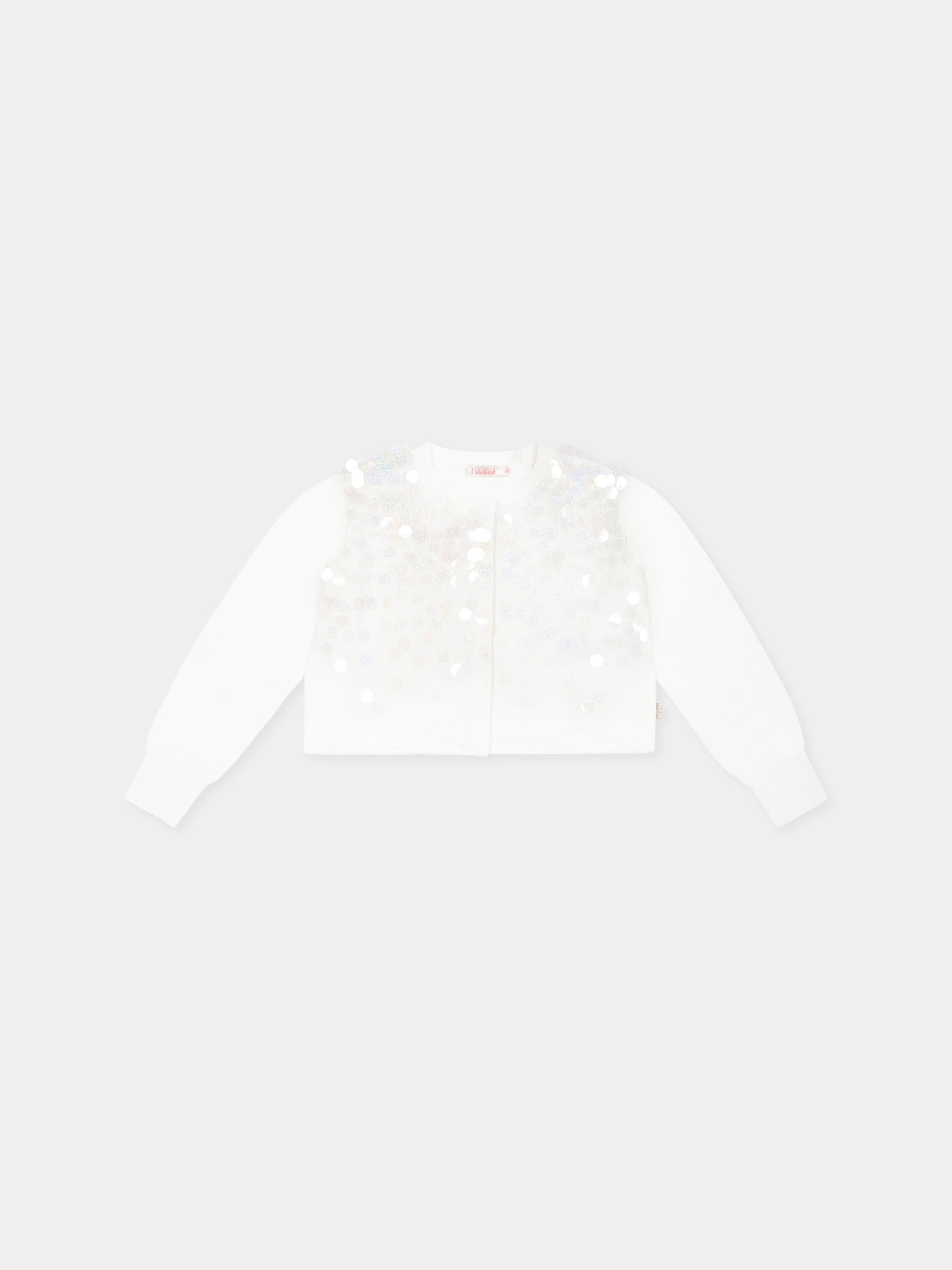 Cardigan avorio per bambina con paillettes,Billieblush,U20993 121
