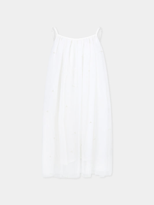 Vestito bianco per bambina con perle,Billieblush,U21131 121
