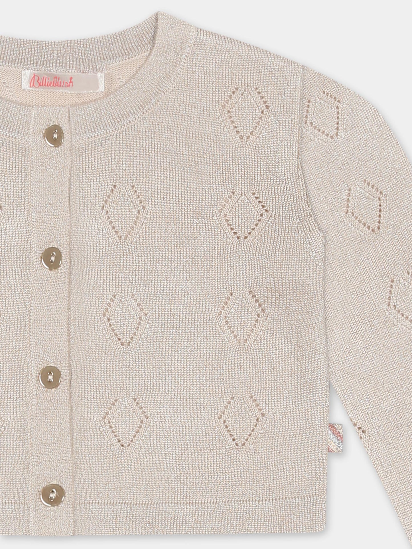 Cardigan beige crop per bambina con dettagli in lurex,Billieblush,U21106 Z99