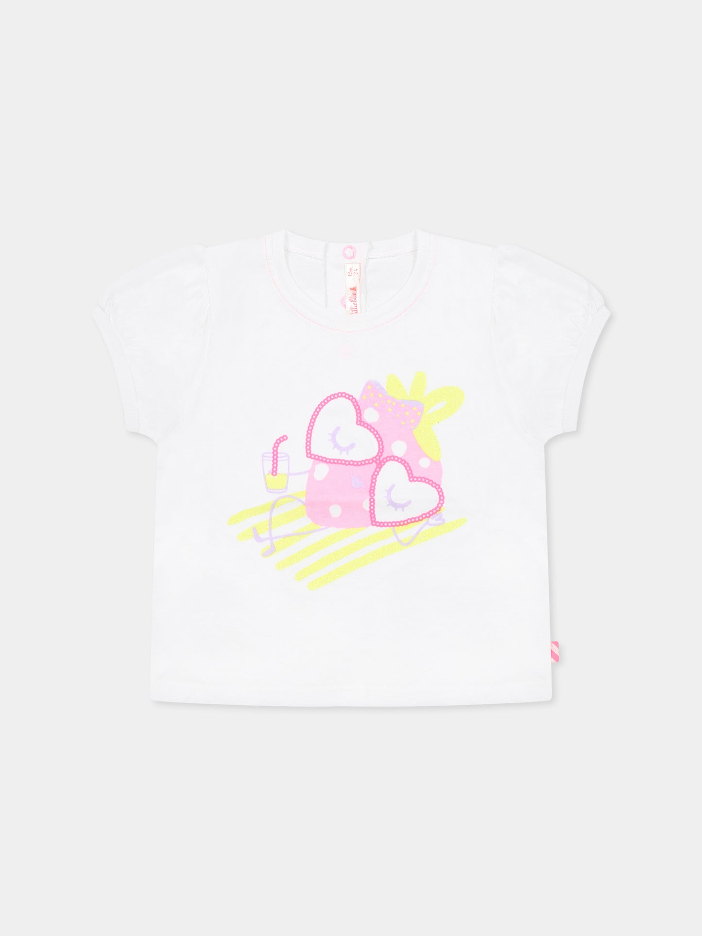 T-shirt bianca per neonata con stampa fragola,Billieblush,U20826 10P