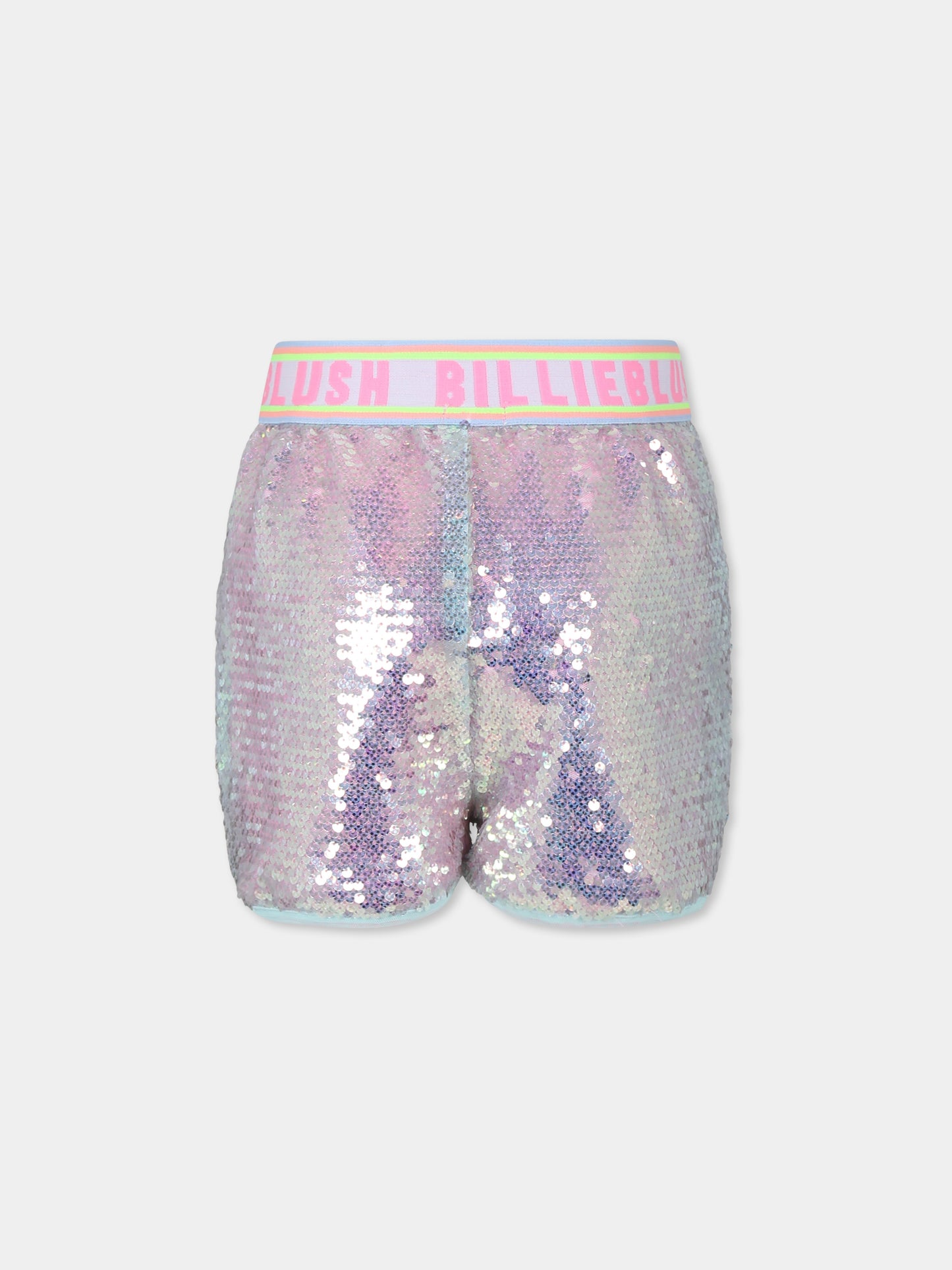 Shorts argento per bambina con logo e paillettes,Billieblush,U20902 74A