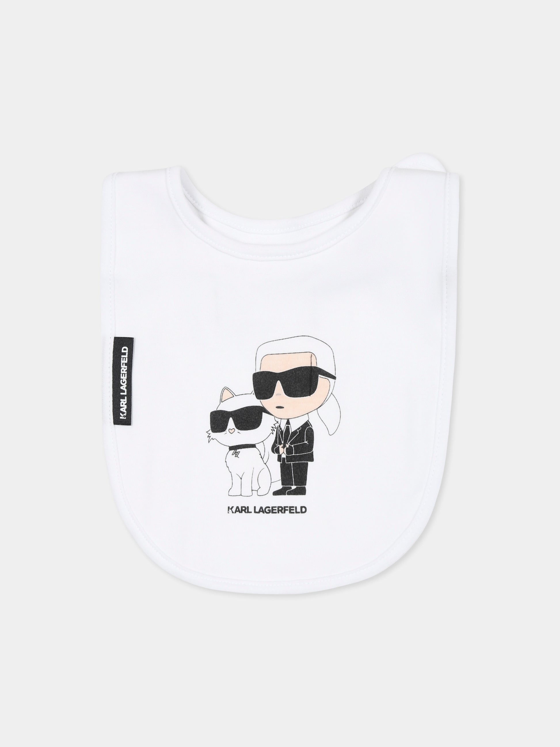 Set bavaglini bianchi per neonati con Choupette e Karl Lagerfeld,Karl Lagerfeld Kids,Z30388 10P