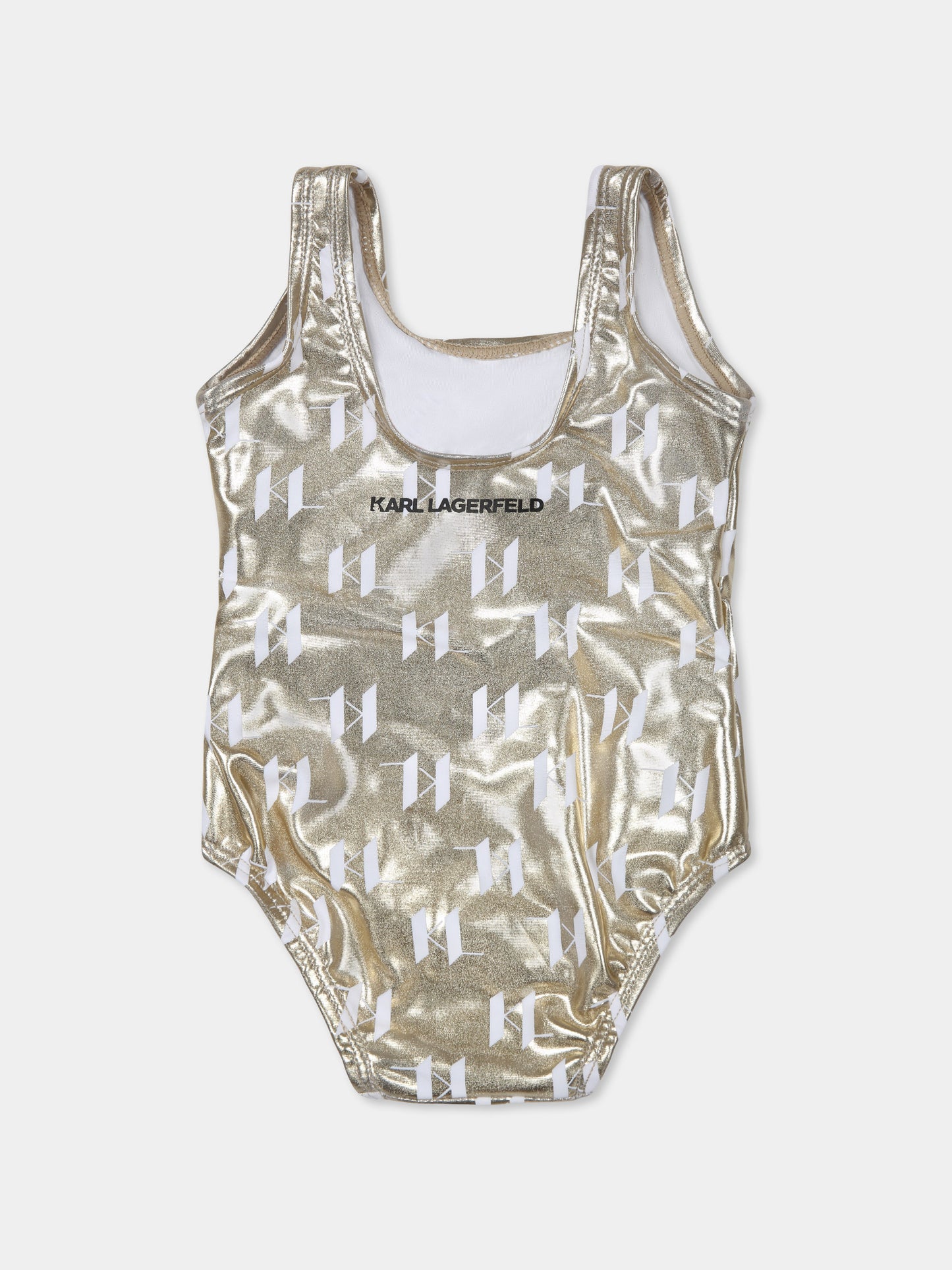 Costume intero oro per neonata con logo all over