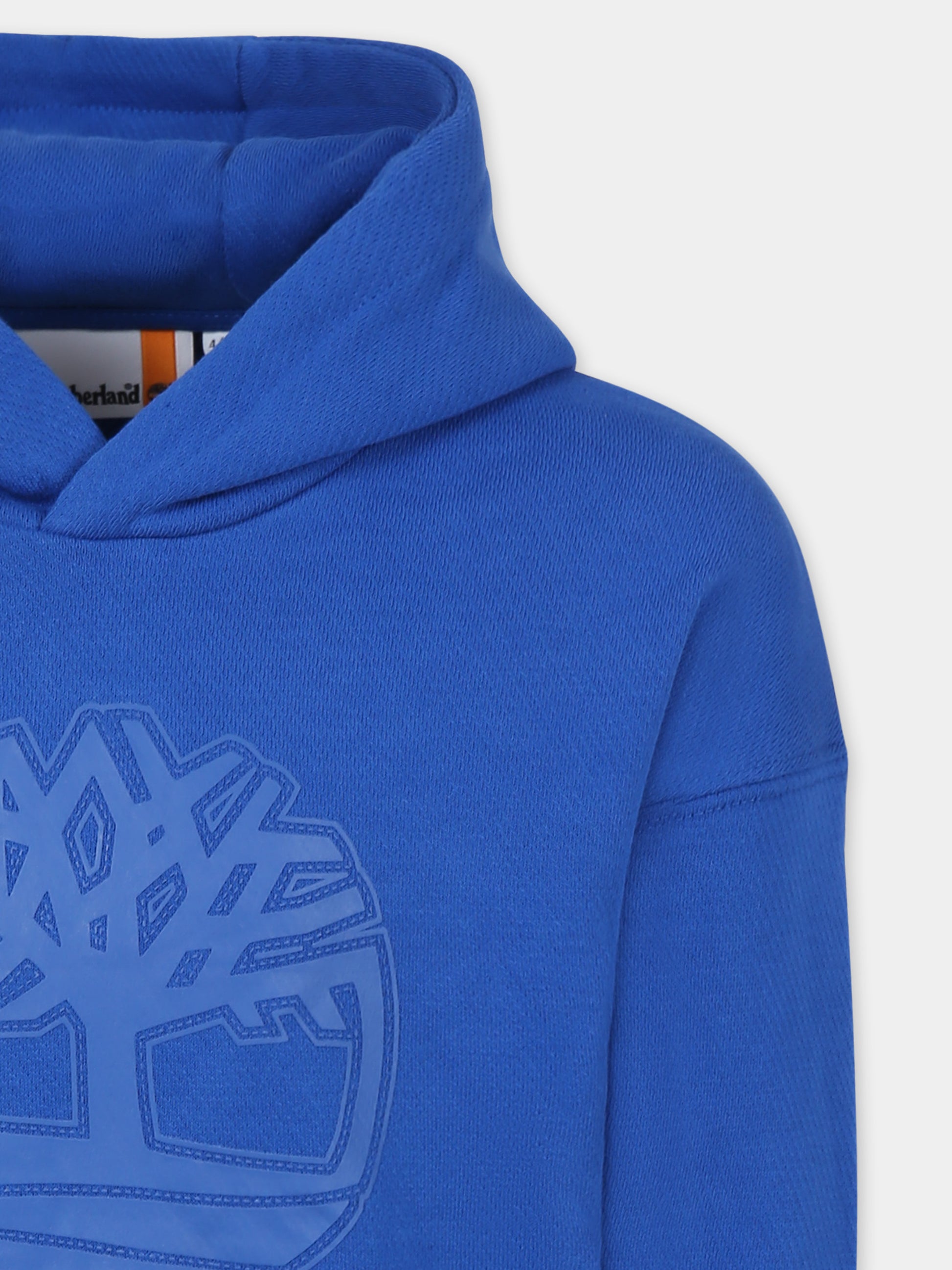 Felpa azzurra per bambino con logo e albero,Timberland,T60449 81L