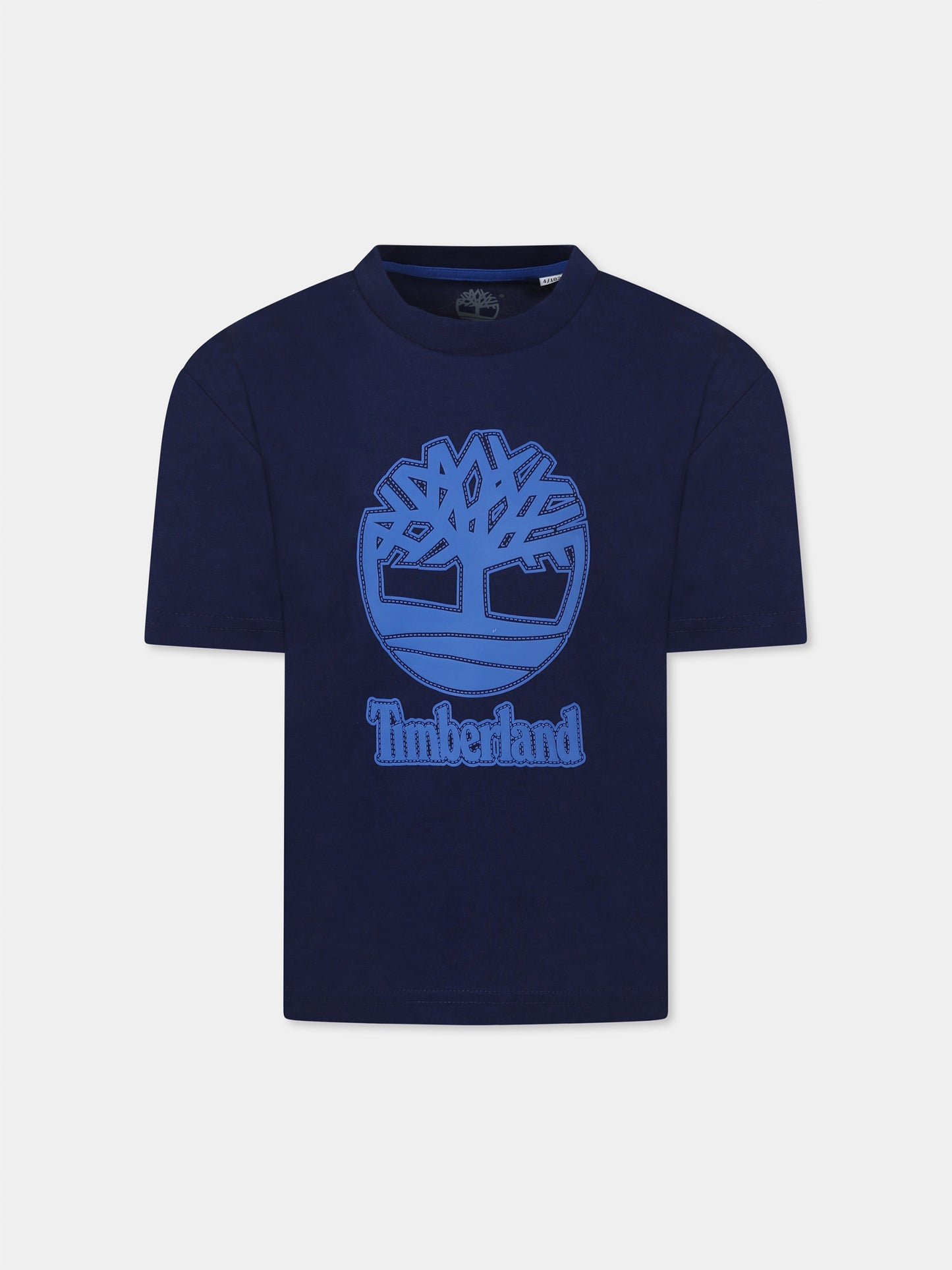T-shirt blu per bambino con logo e albero