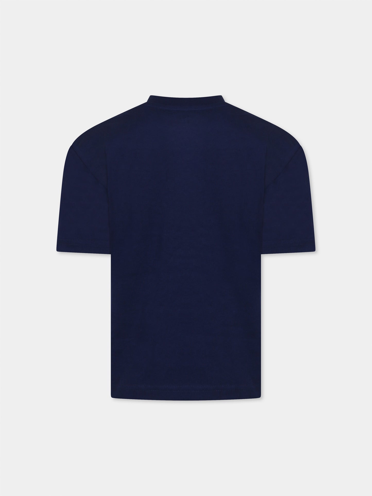 T-shirt blu per bambino con logo e albero