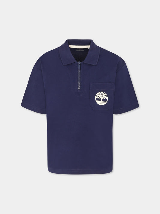 Polo blu per bambino con albero,Timberland,T60440 84N