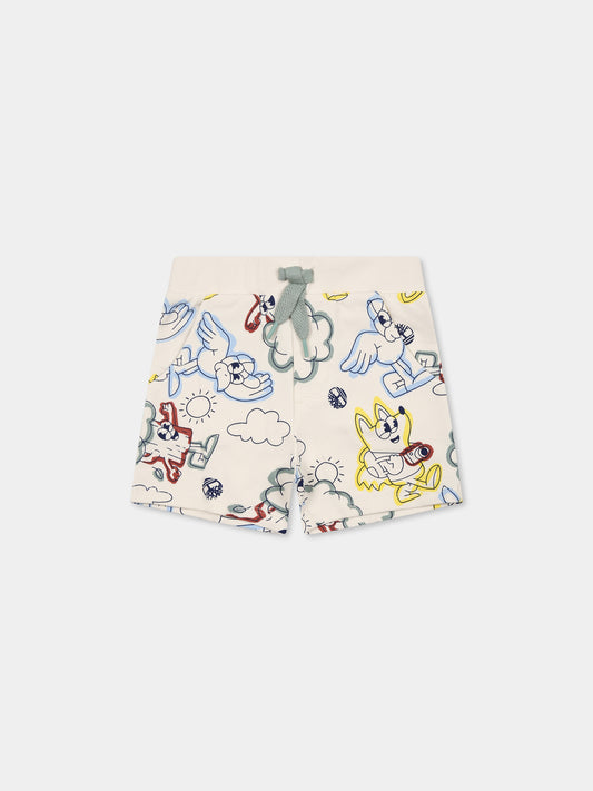 Shorts avorio per neonato con stampa all over