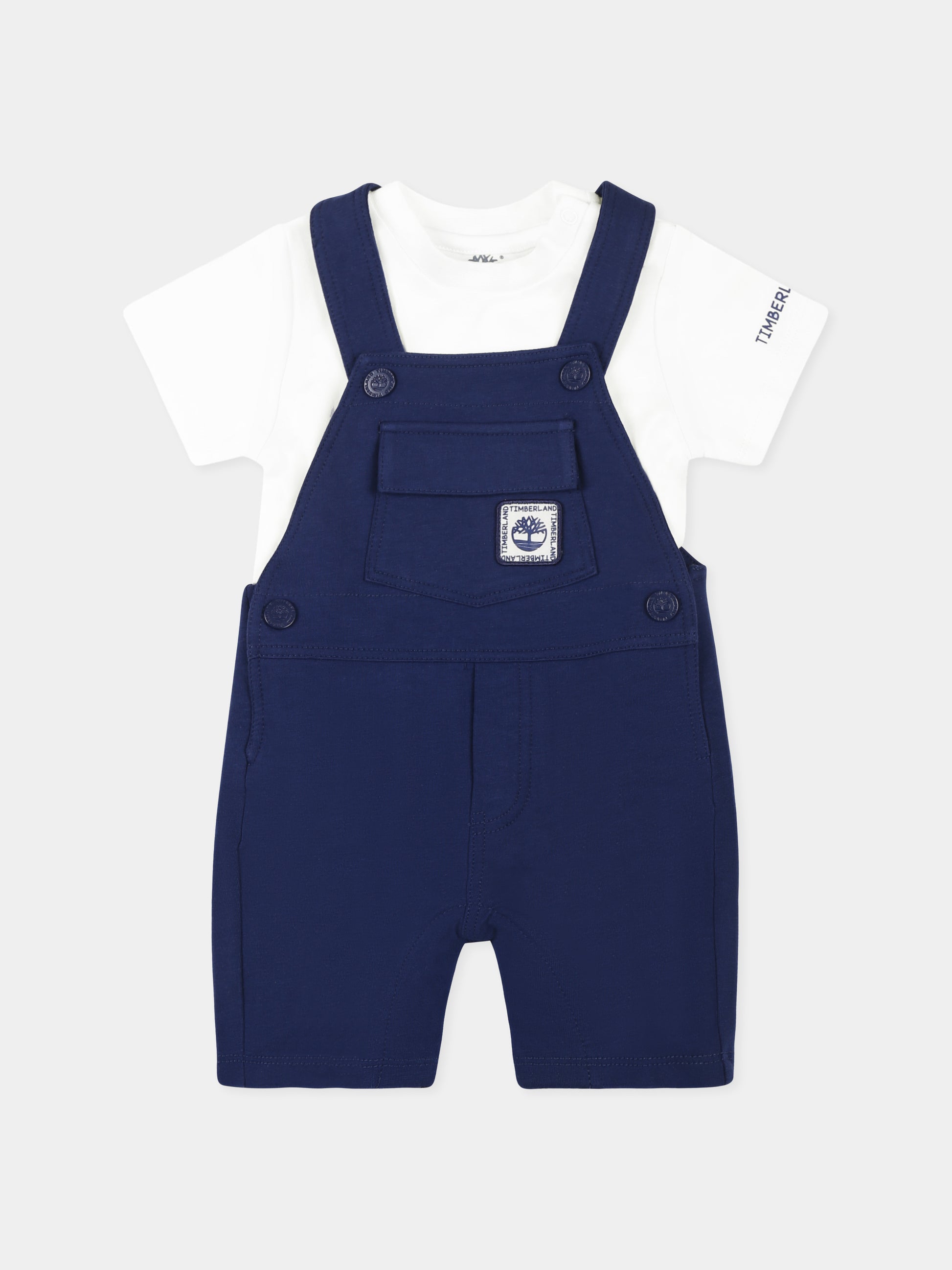 Completo salopette blu per neonato con logo,Timberland,T60399 84N