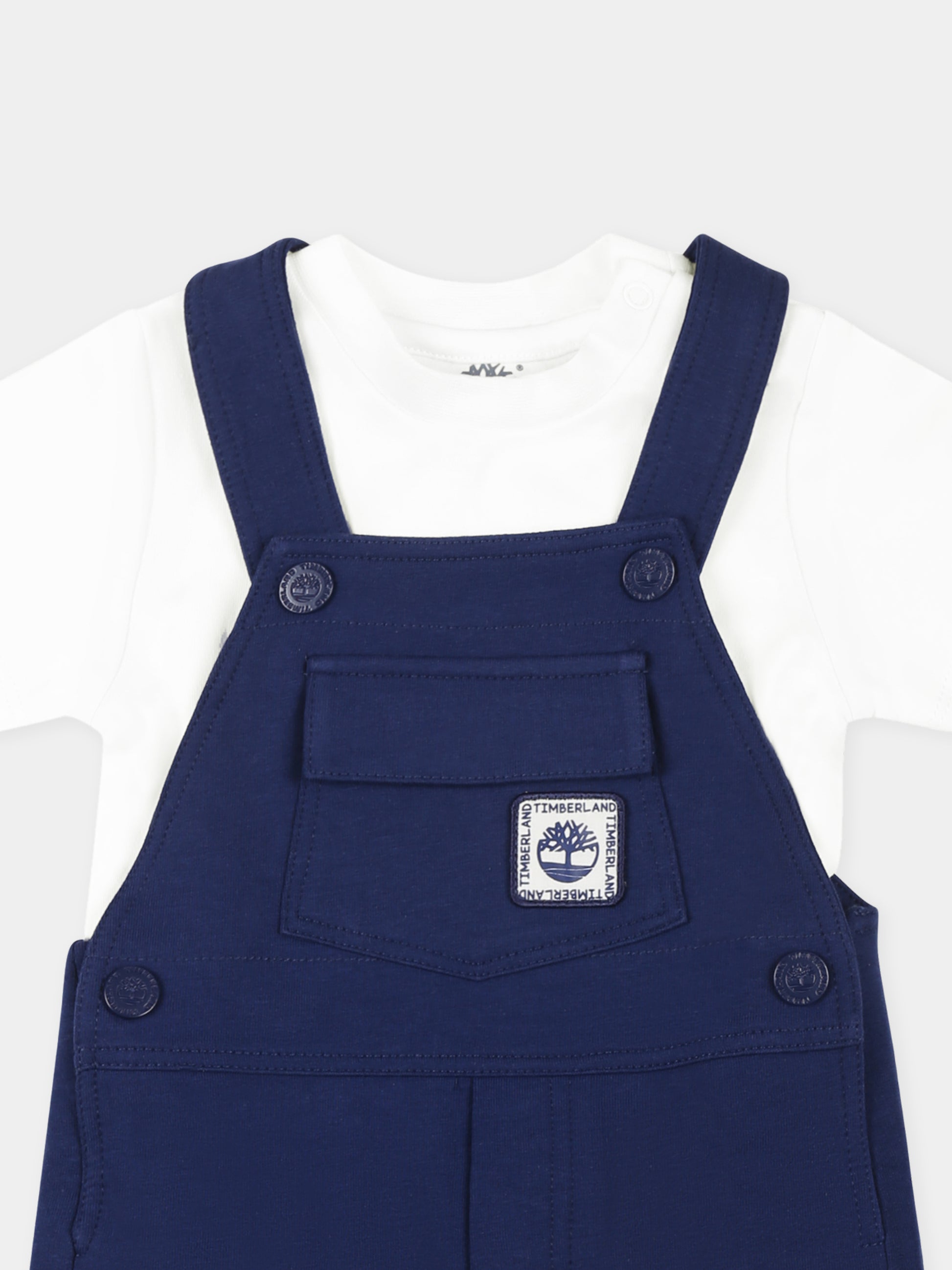Completo salopette blu per neonato con logo,Timberland,T60399 84N