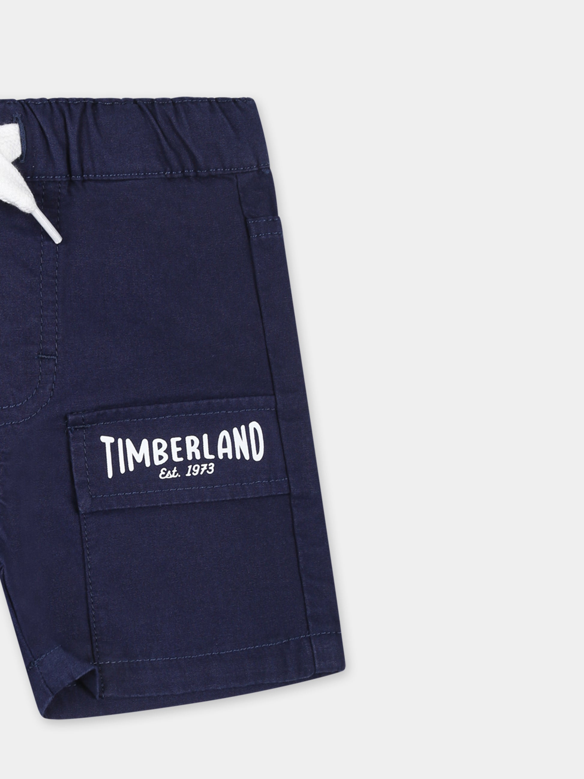 Shorts blu per neonato con logo,Timberland,T60495 84N