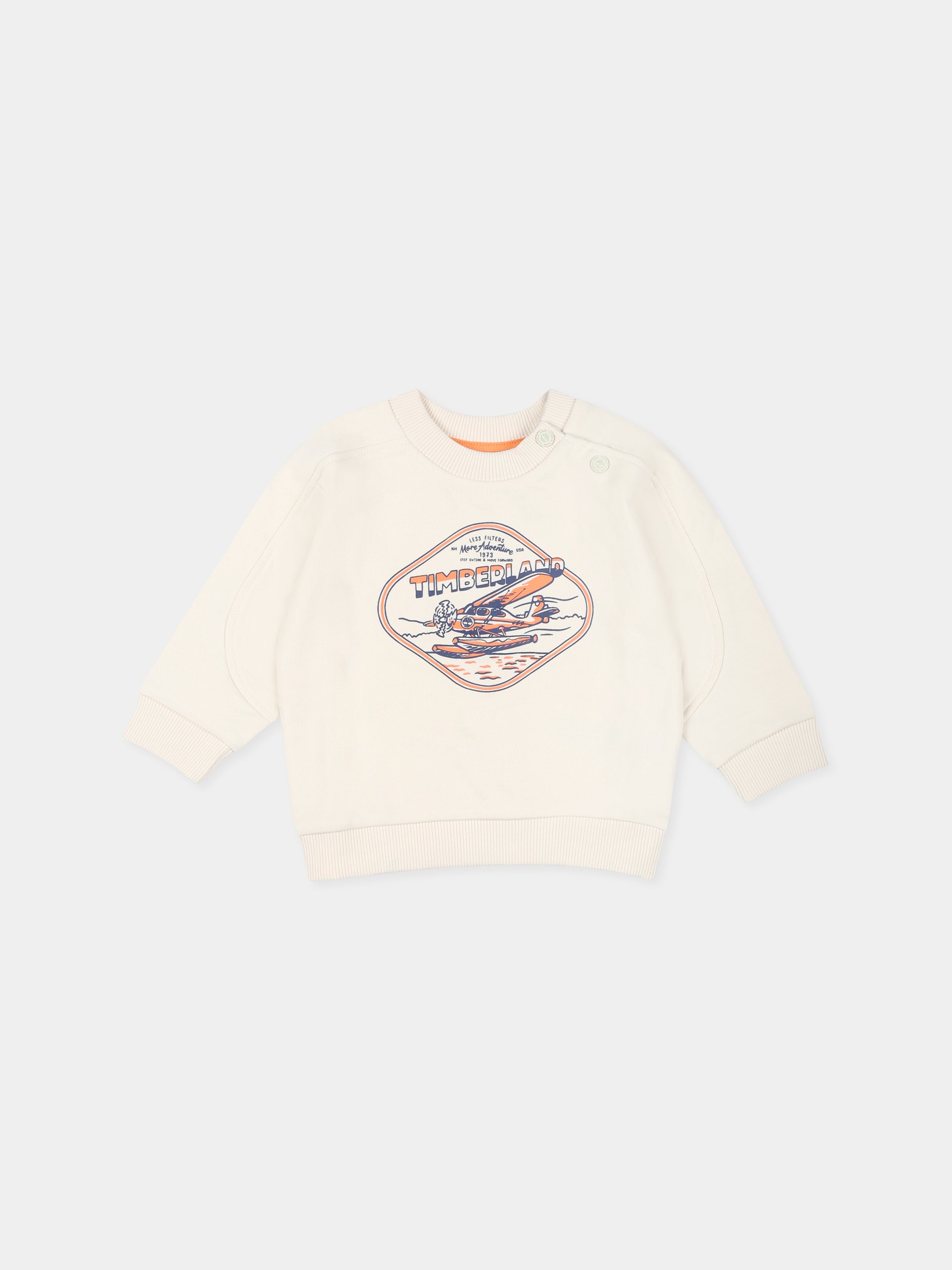 Felpa avorio per neonato con logo e stampa,Timberland,T60490 190