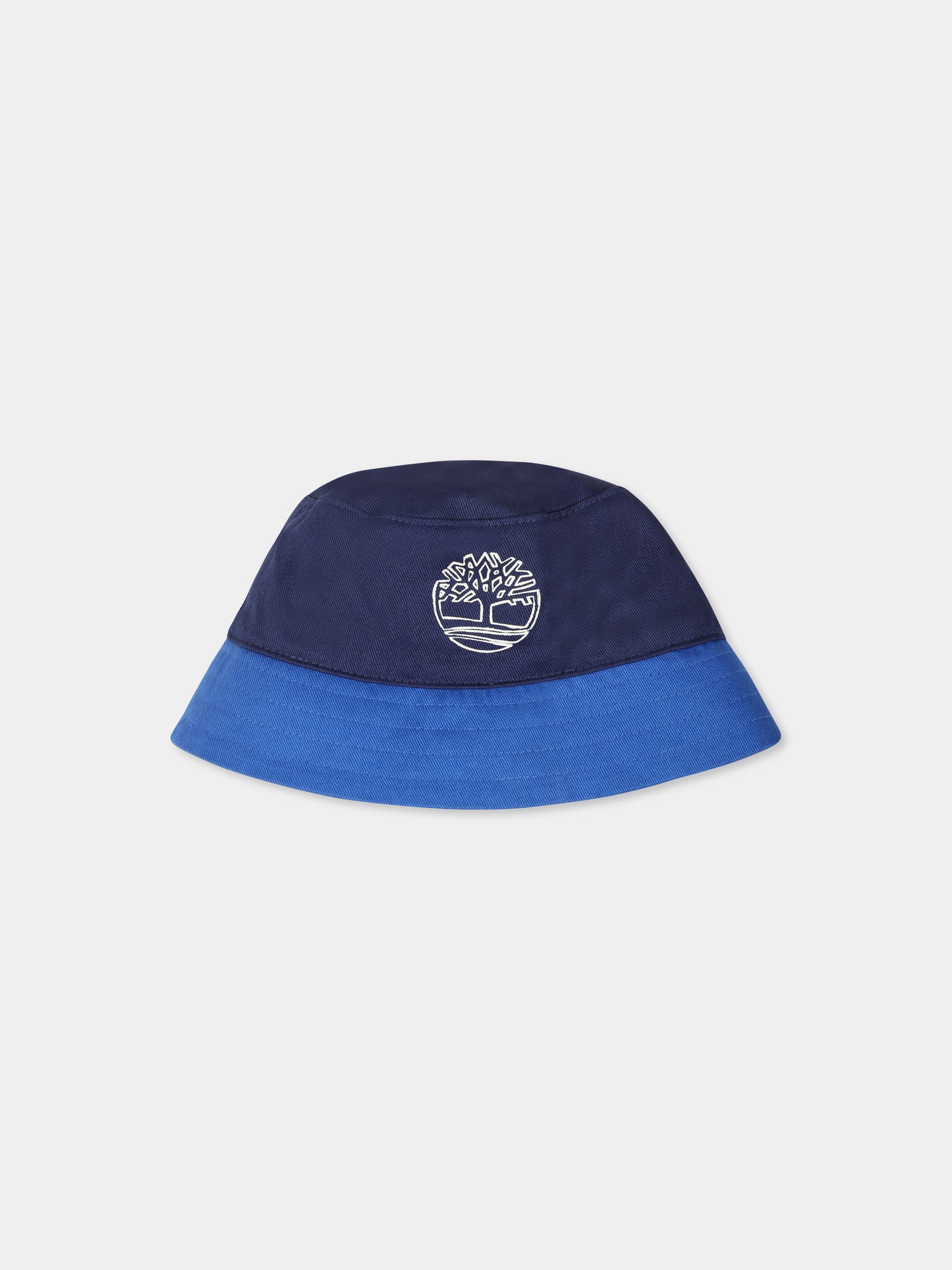 Cloche blu reversibile per neonato con logo e stampa