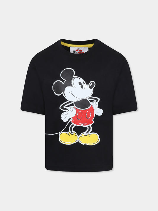 T-shirt nera per bambino con Topolino