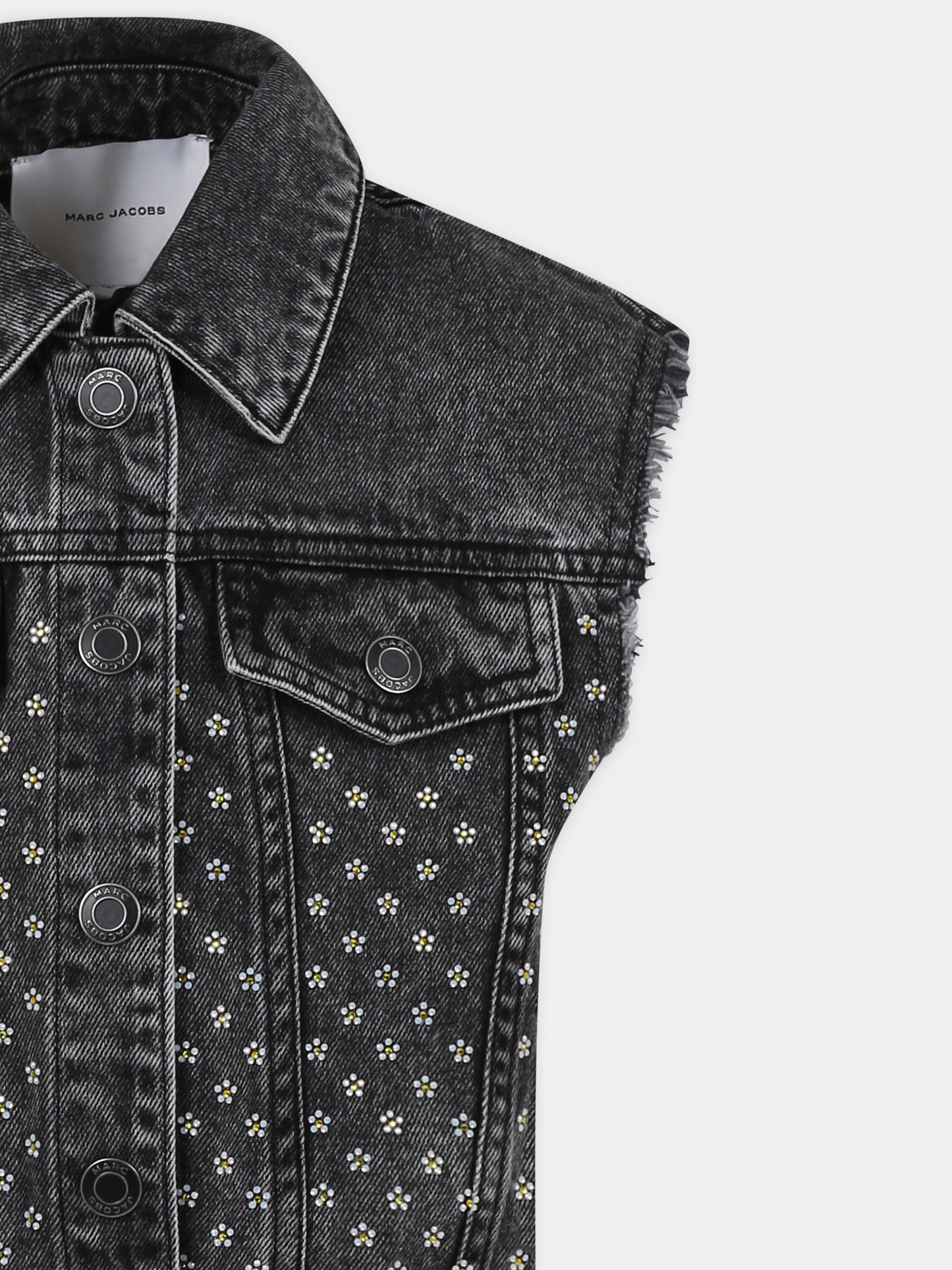 Gilet nero per bambina con fiori all over