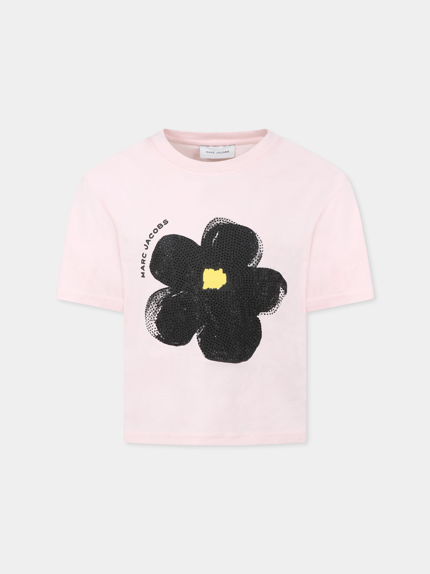 T-shirt rosa per bambina con fiore e logo