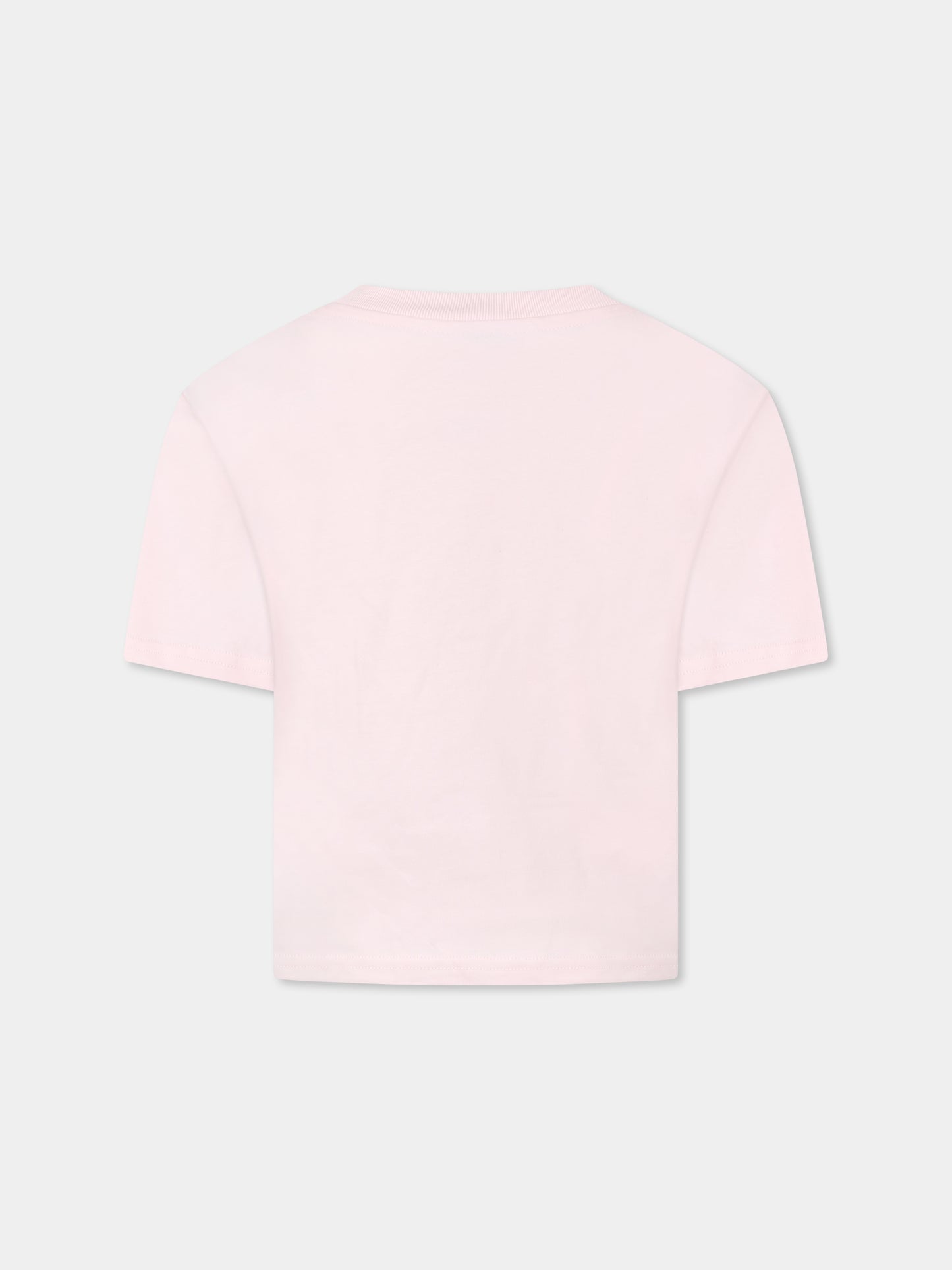 T-shirt rosa per bambina con fiore e logo