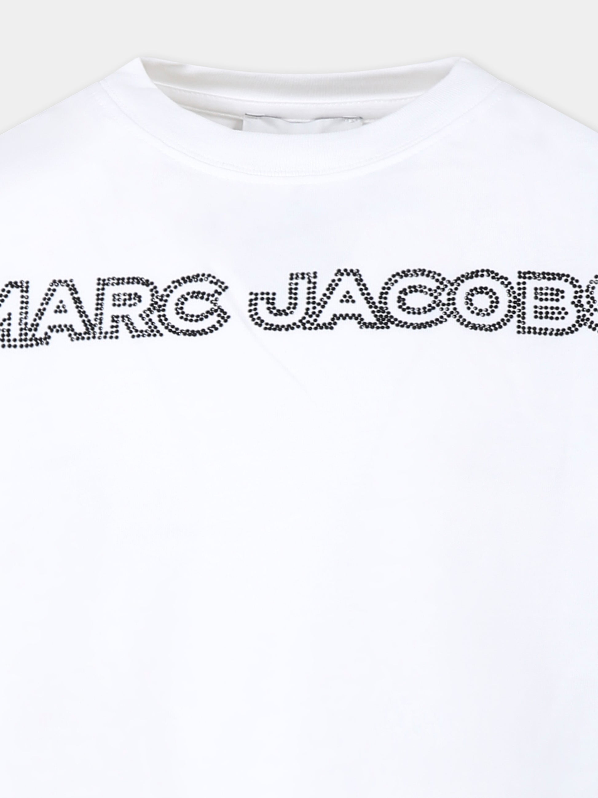 T-shirt crop bianca per bambina con logo e strass,Marc Jacobs,W60461 10P