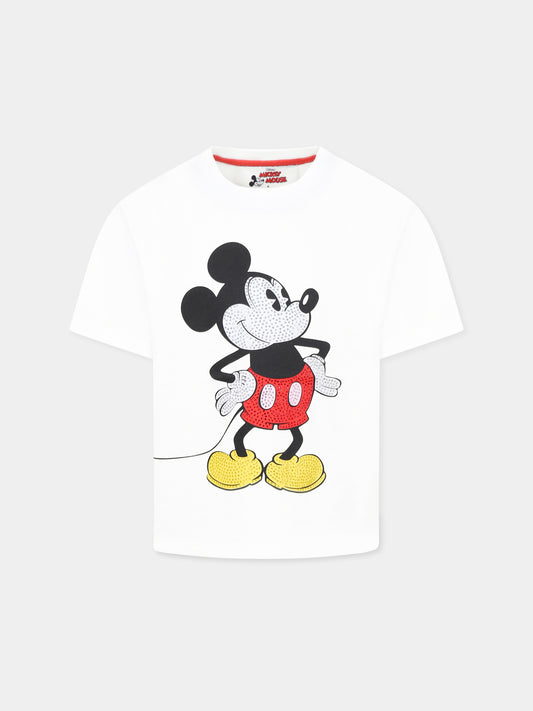 T-shirt bianca per bambina con Topolino