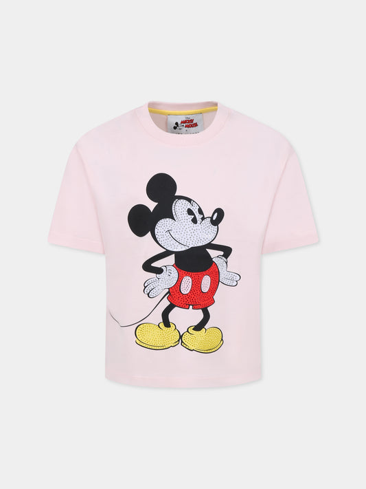 T-shirt rosa per bambina con Topolino