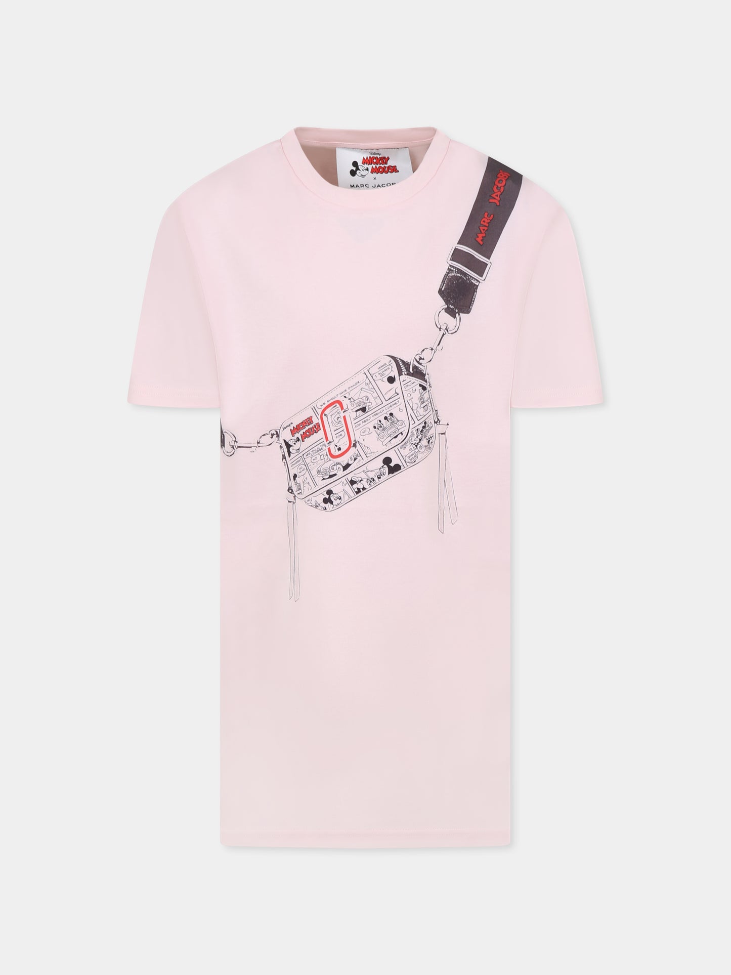 Vestito rosa per bambina con stampa borsa