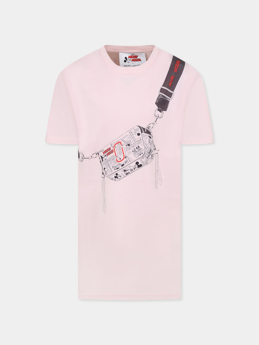 Vestito rosa per bambina con stampa borsa