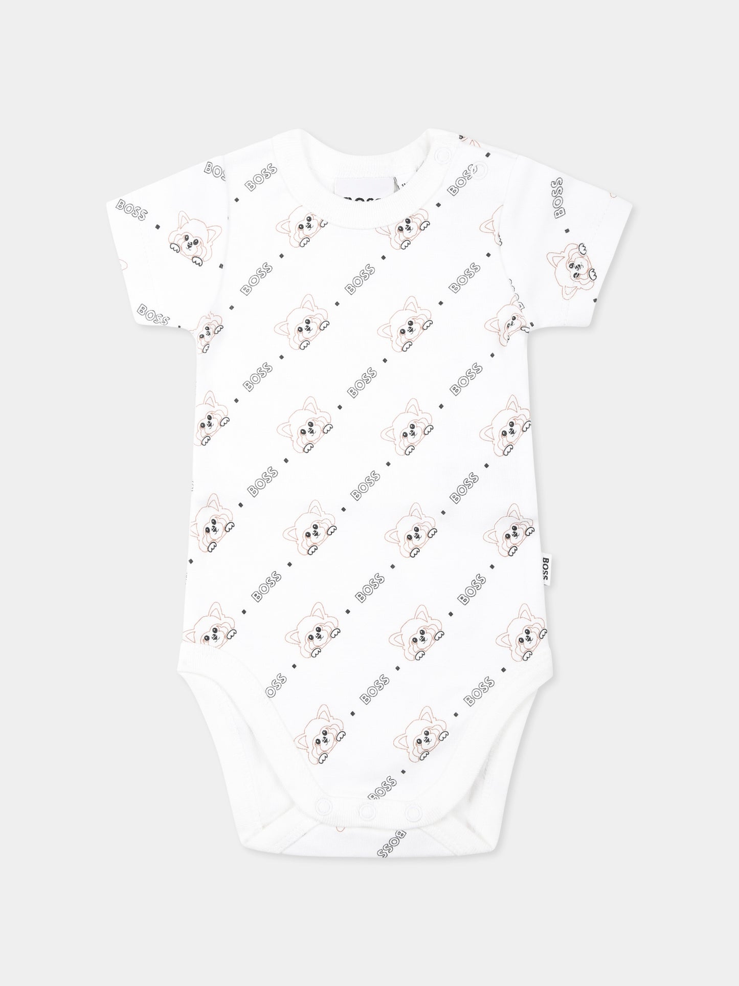 Set body bianco per neonato con logo e panda all-over,Boss,J52177 10P