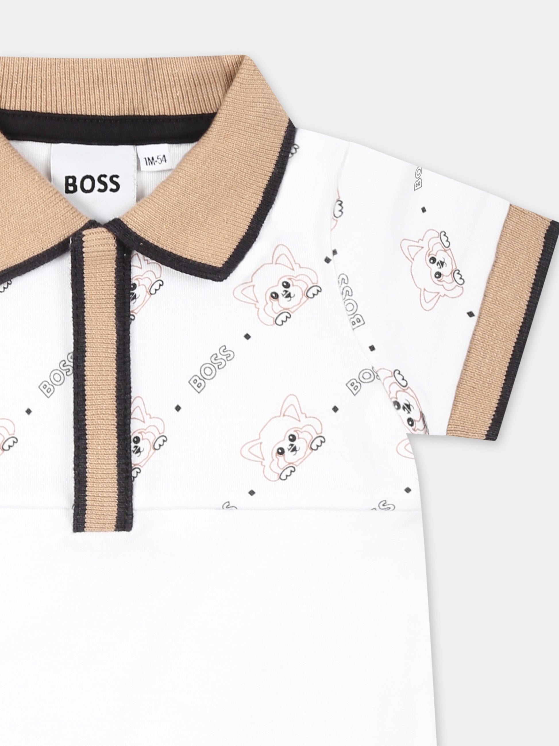 Pagliaccetto bianco per neonato con logo e panda,Boss,J52206 10P