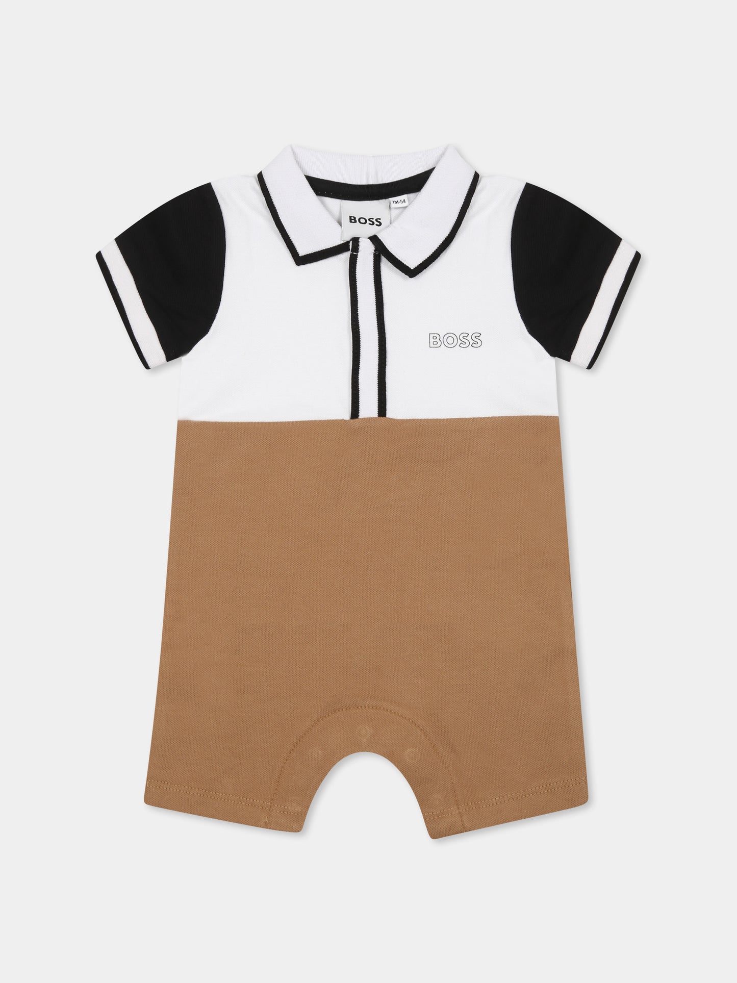 Pagliaccetto marrone per neonato con logo,Boss,J52207 269