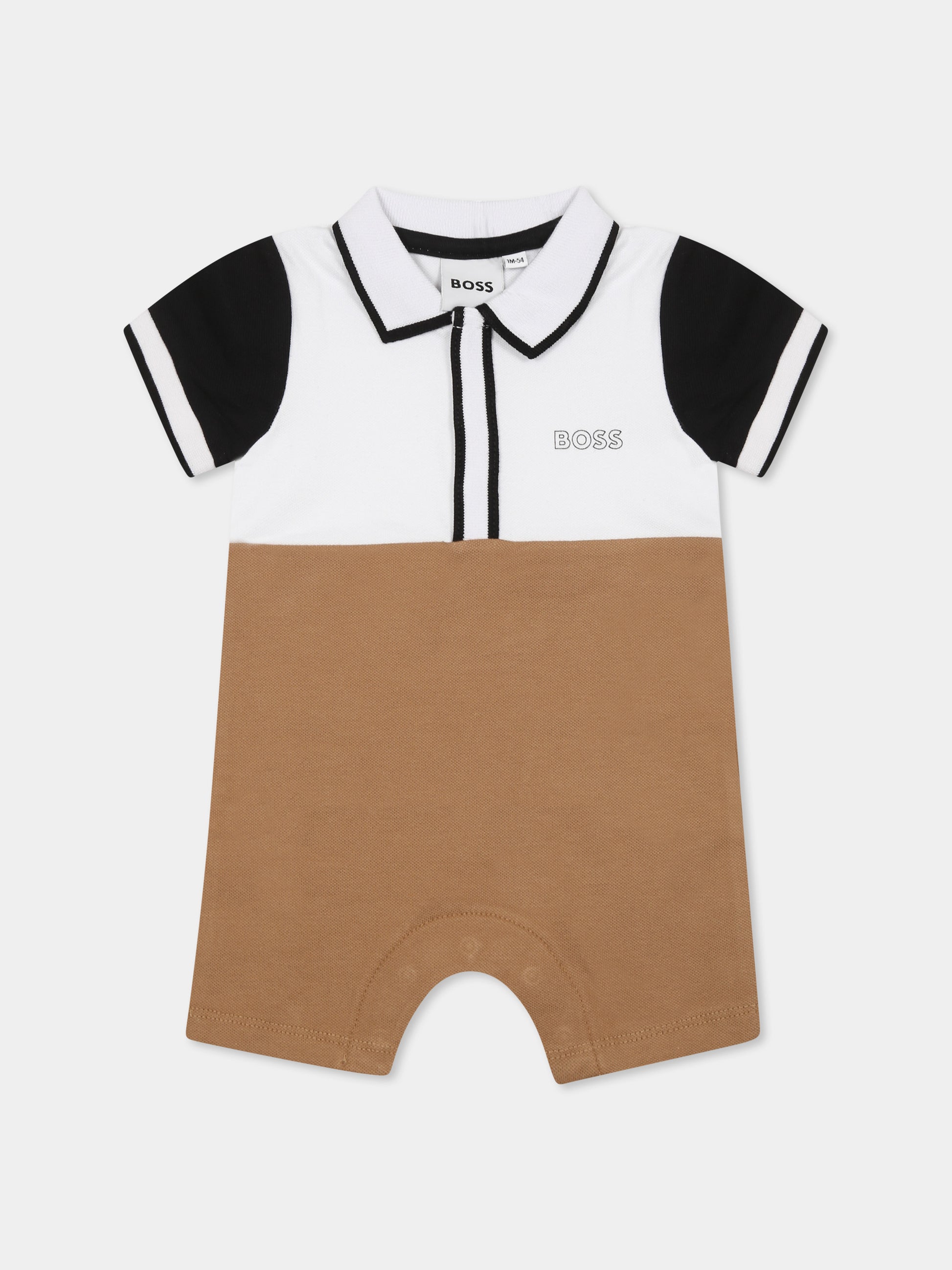 Pagliaccetto marrone per neonato con logo,Boss,J52207 269