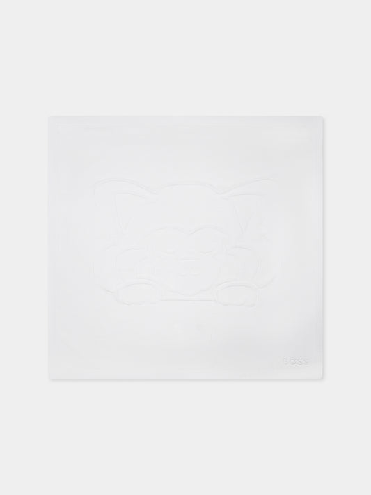 Coperta bianca per neonato con panda e logo