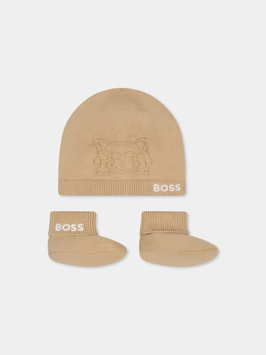 Set accessori beige per neonato con logo e panda,Boss,J51669 249