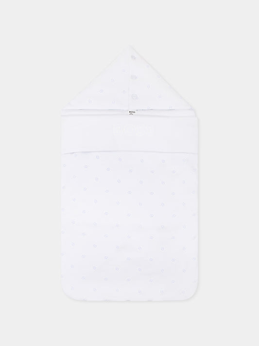 Sacco nanna celeste per neonato con logo all over